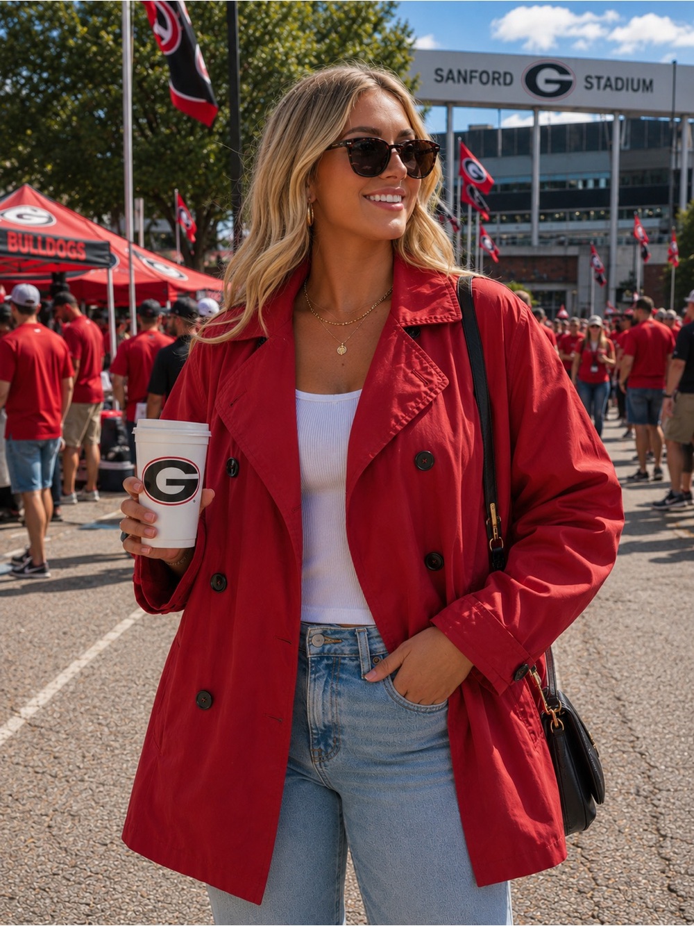 Merona Red Double Breasted Trench Jacket XL | Game Day Holiday Fall Coat
